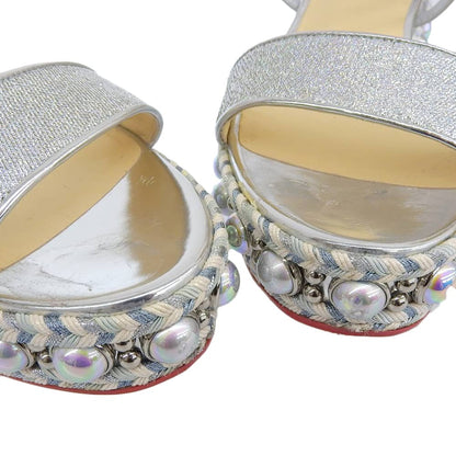 CHRISTIAN LOUBOUTIN クリスチャンルブタン CHOCAZEPPA グリッターシルバー パールデザイン アンクルストラップ サンダル 37 3180160 シューズ
