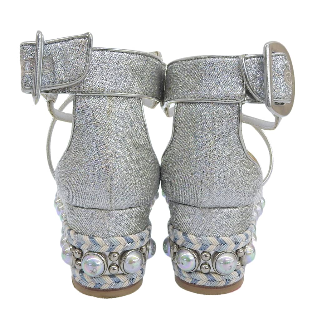 CHRISTIAN LOUBOUTIN クリスチャンルブタン CHOCAZEPPA グリッターシルバー パールデザイン アンクルストラップ サンダル 37 3180160 シューズ