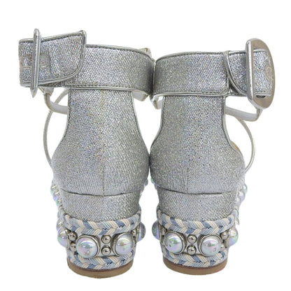 CHRISTIAN LOUBOUTIN クリスチャンルブタン CHOCAZEPPA グリッターシルバー パールデザイン アンクルストラップ サンダル 37 3180160 シューズ
