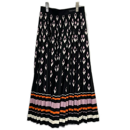 VALENTINO ヴァレンティノ ブラック×ピンク 総柄×ボーダー ギャザーロングスカート スカート