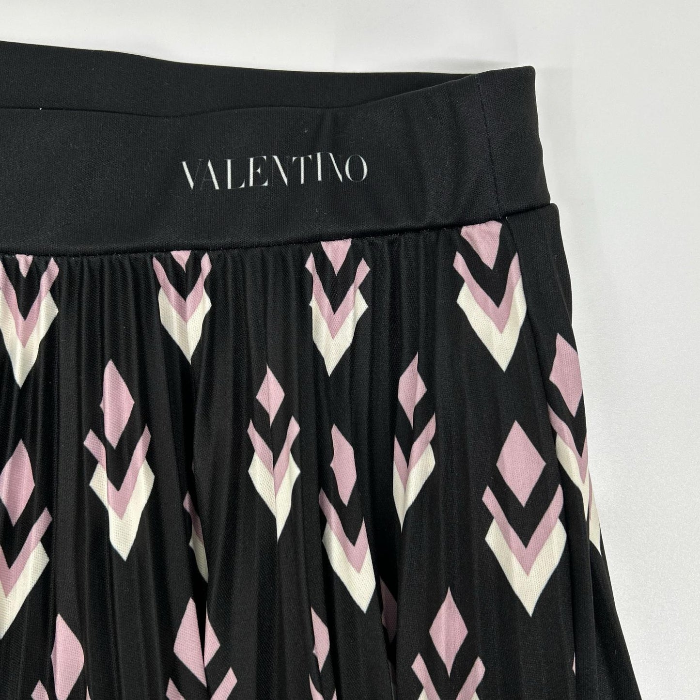 VALENTINO ヴァレンティノ ブラック×ピンク 総柄×ボーダー ギャザーロングスカート スカート