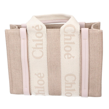 Chloe クロエ リネンキャンバスxカーフスキン WOODY ウッディ スモール 2WAYショルダーバッグ トートバッグ