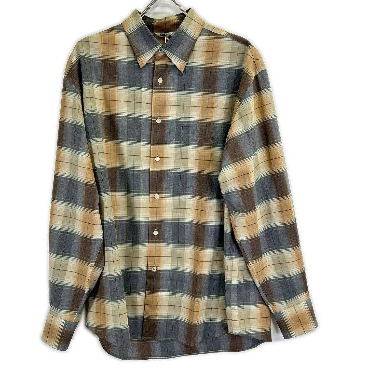 AURALEE Auralee A26SS01LC beige SUPER LIGHT WOOL CHECK SHIRT tops