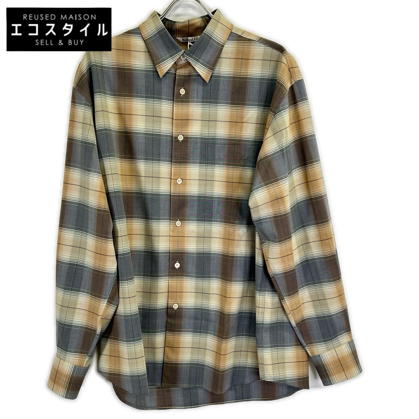 AURALEE オーラリー A26SS01LC ベージュ SUPER LIGHT WOOL CHECK SHIRT トップス