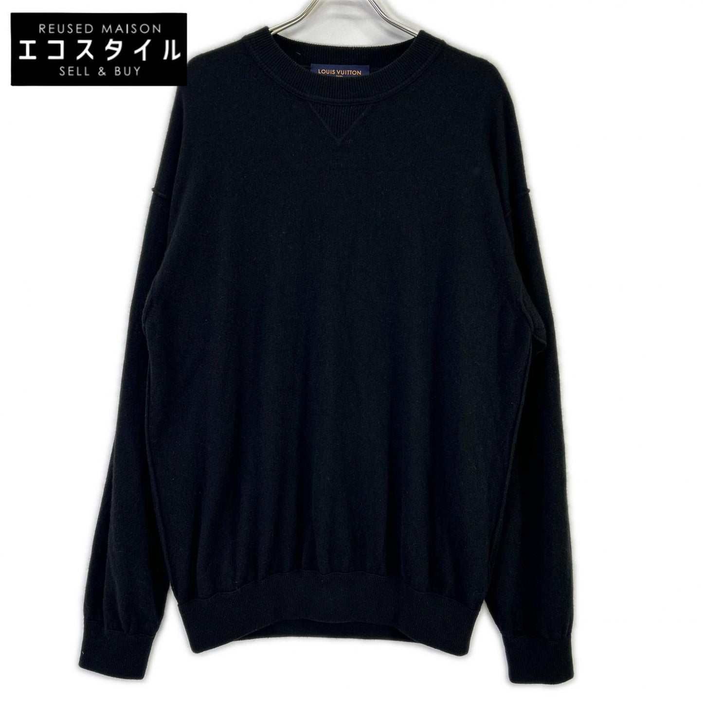 LOUIS VUITTON Louis Vuitton RM201Q JZE HHN42W 20SS Black cashmere-silk inside-out V-gusset crew-neck knit Tops
