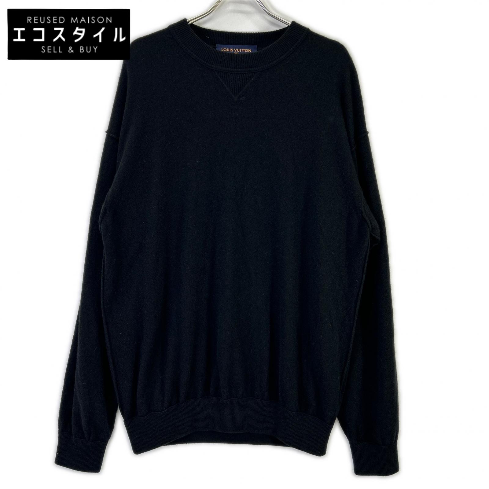 LOUIS VUITTON Louis Vuitton RM201Q JZE HHN42W 20SS Black cashmere-silk inside-out V-gusset crew-neck knit Tops