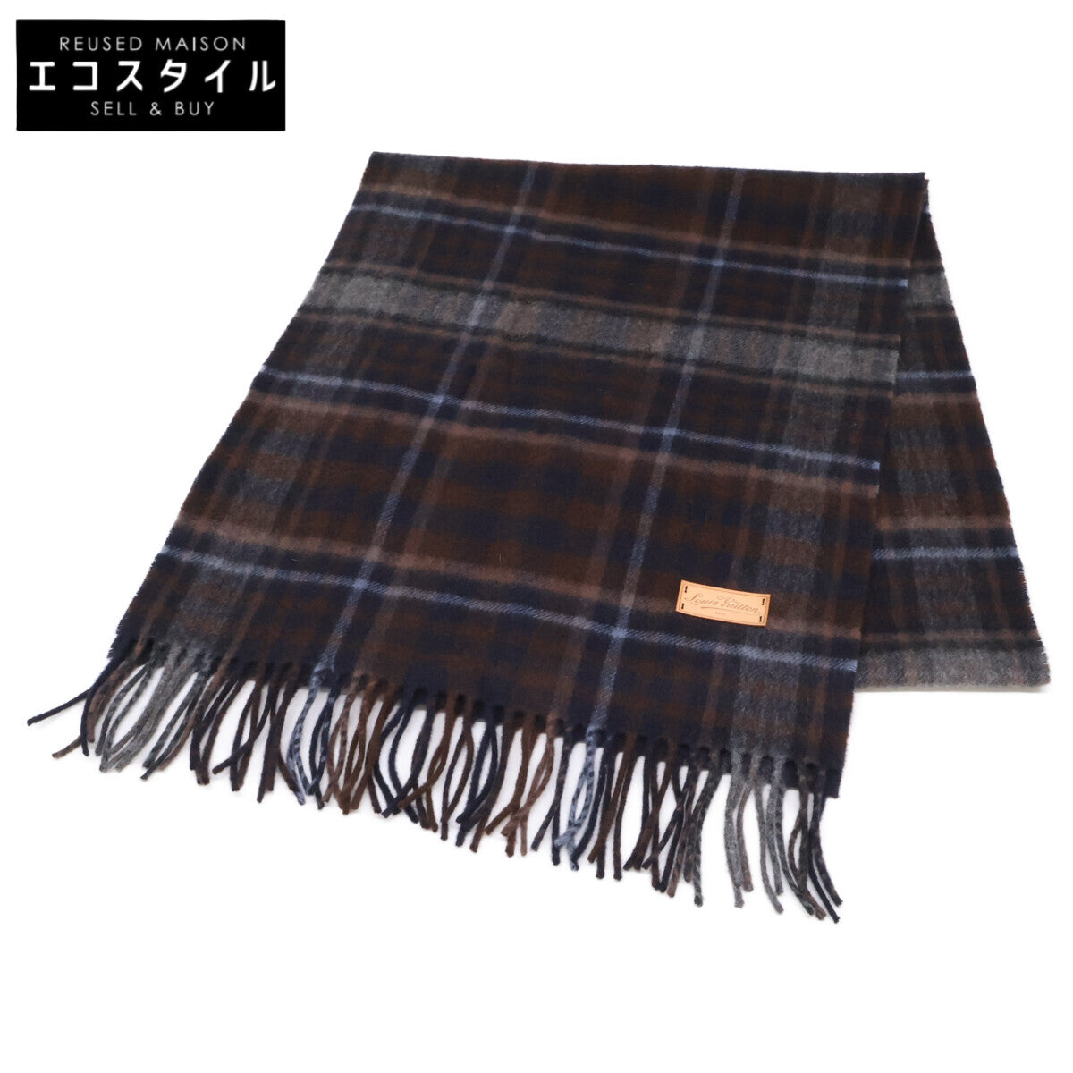 LOUIS VUITTON ルイヴィトン 【美品】408793 カシミヤ/ウール タータンチェック フリンジ マフラー