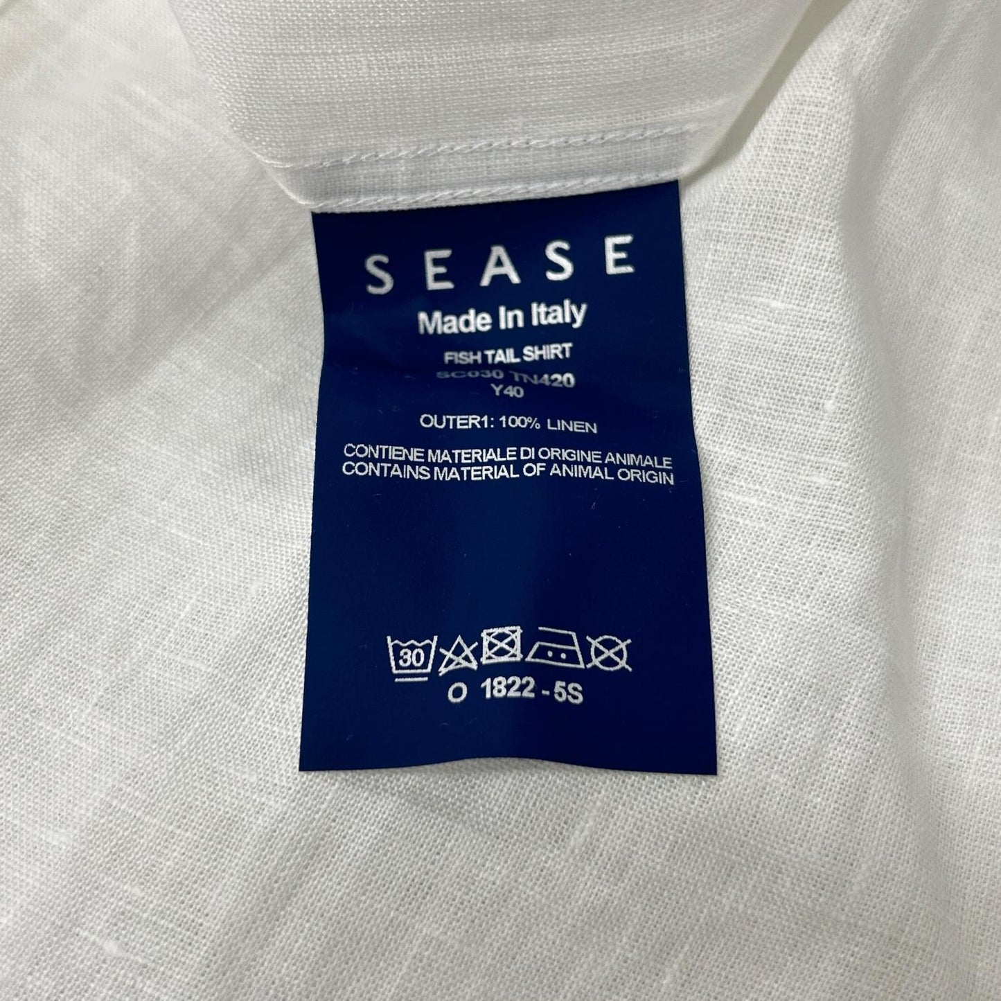 SEASE シーズ SC030 ホワイト リネン100 フィッシュテール シャツ トップス