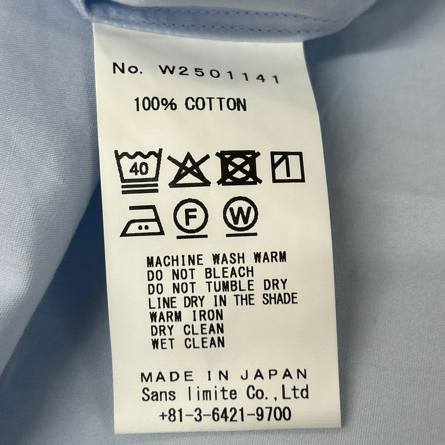 Sans limite サンリミット W2501141 ライトブルー ボックスワイドスプレッド II 長袖シャツ トップス
