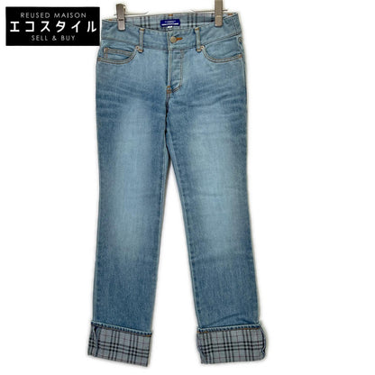 Burberry Blue Label バーバリーブルーレーベル FQ554-125 ライトブルー コットン チェック柄 ロールアップデニムパンツ ボトムス