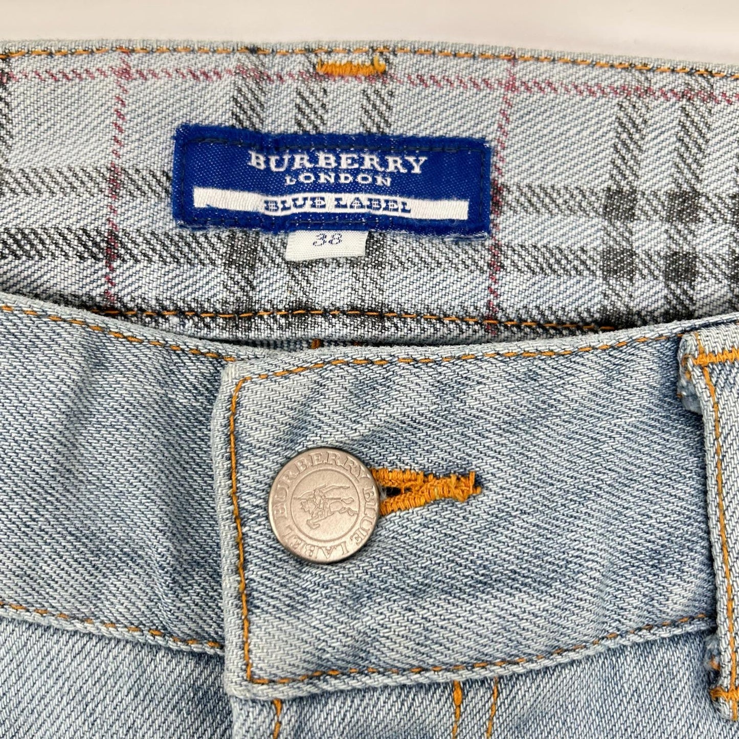 Burberry Blue Label バーバリーブルーレーベル FQ554-125 ライトブルー コットン チェック柄 ロールアップデニムパンツ ボトムス