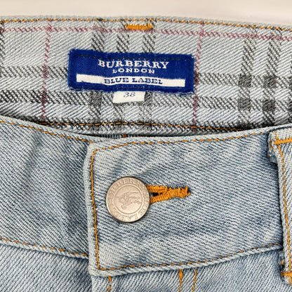 Burberry Blue Label バーバリーブルーレーベル FQ554-125 ライトブルー コットン チェック柄 ロールアップデニムパンツ ボトムス