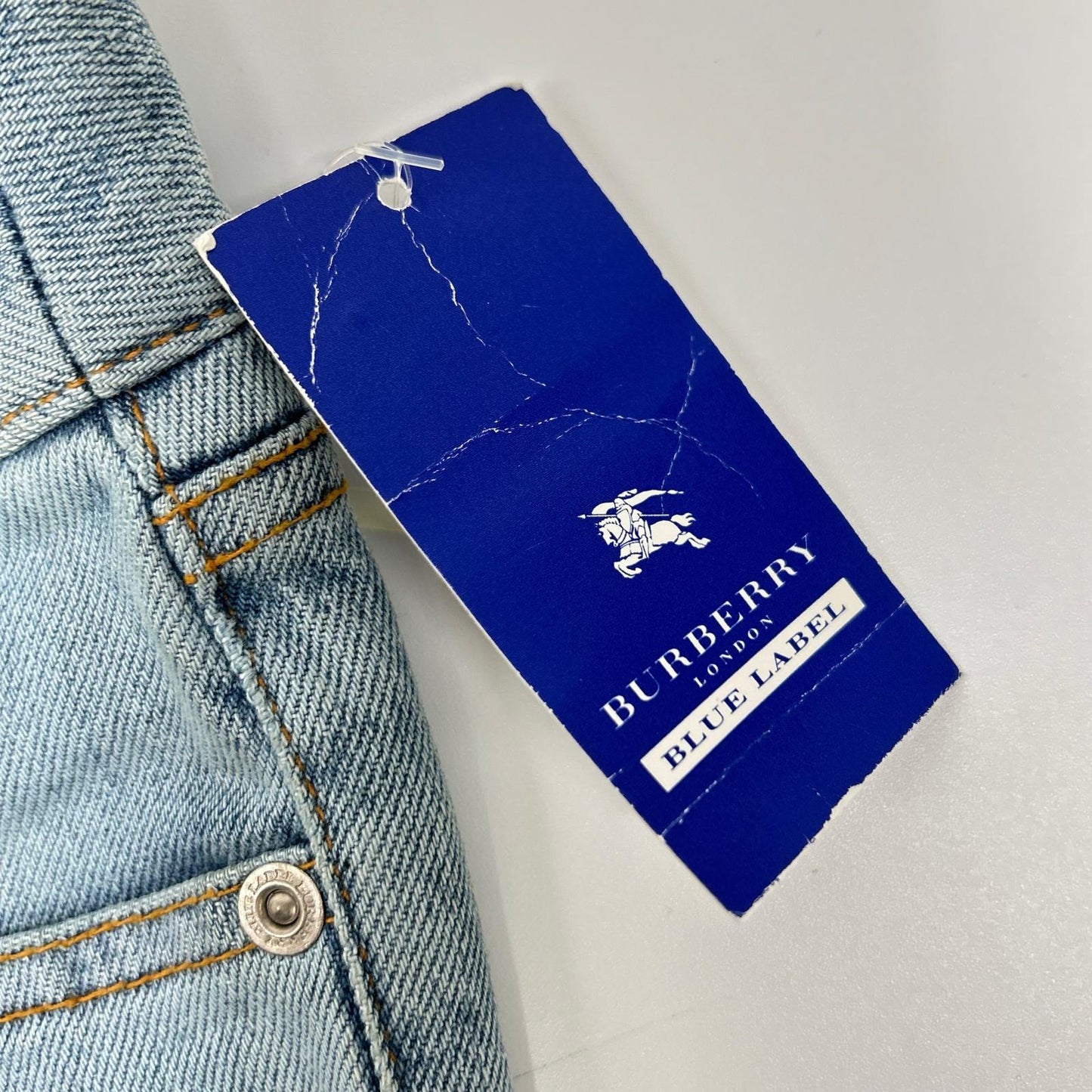 Burberry Blue Label バーバリーブルーレーベル FQ554-125 ライトブルー コットン チェック柄 ロールアップデニムパンツ ボトムス