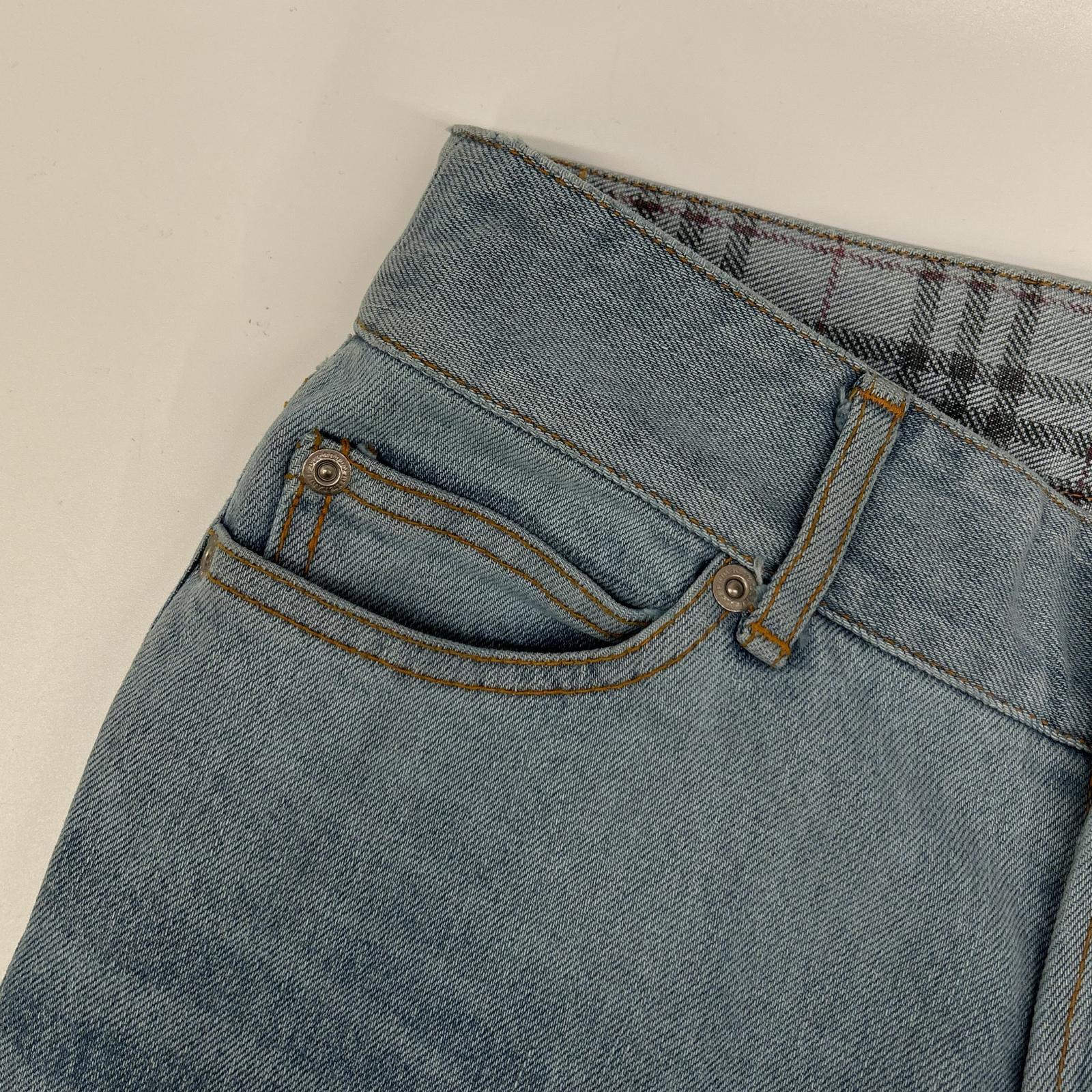 Burberry Blue Label バーバリーブルーレーベル FQ554-125 ライトブルー コットン チェック柄 ロールアップデニムパンツ ボトムス