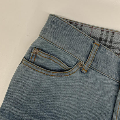 Burberry Blue Label バーバリーブルーレーベル FQ554-125 ライトブルー コットン チェック柄 ロールアップデニムパンツ ボトムス