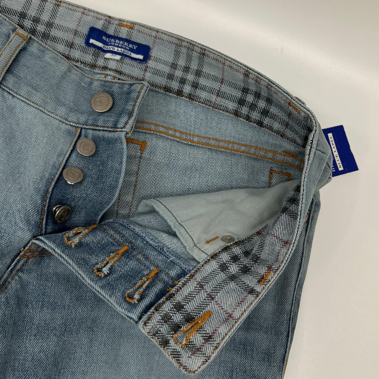 Burberry Blue Label バーバリーブルーレーベル FQ554-125 ライトブルー コットン チェック柄 ロールアップデニムパンツ ボトムス
