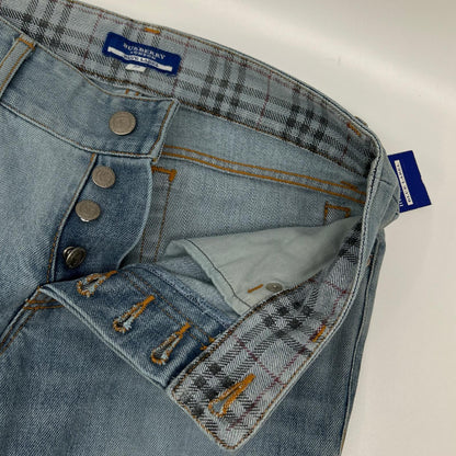 Burberry Blue Label バーバリーブルーレーベル FQ554-125 ライトブルー コットン チェック柄 ロールアップデニムパンツ ボトムス
