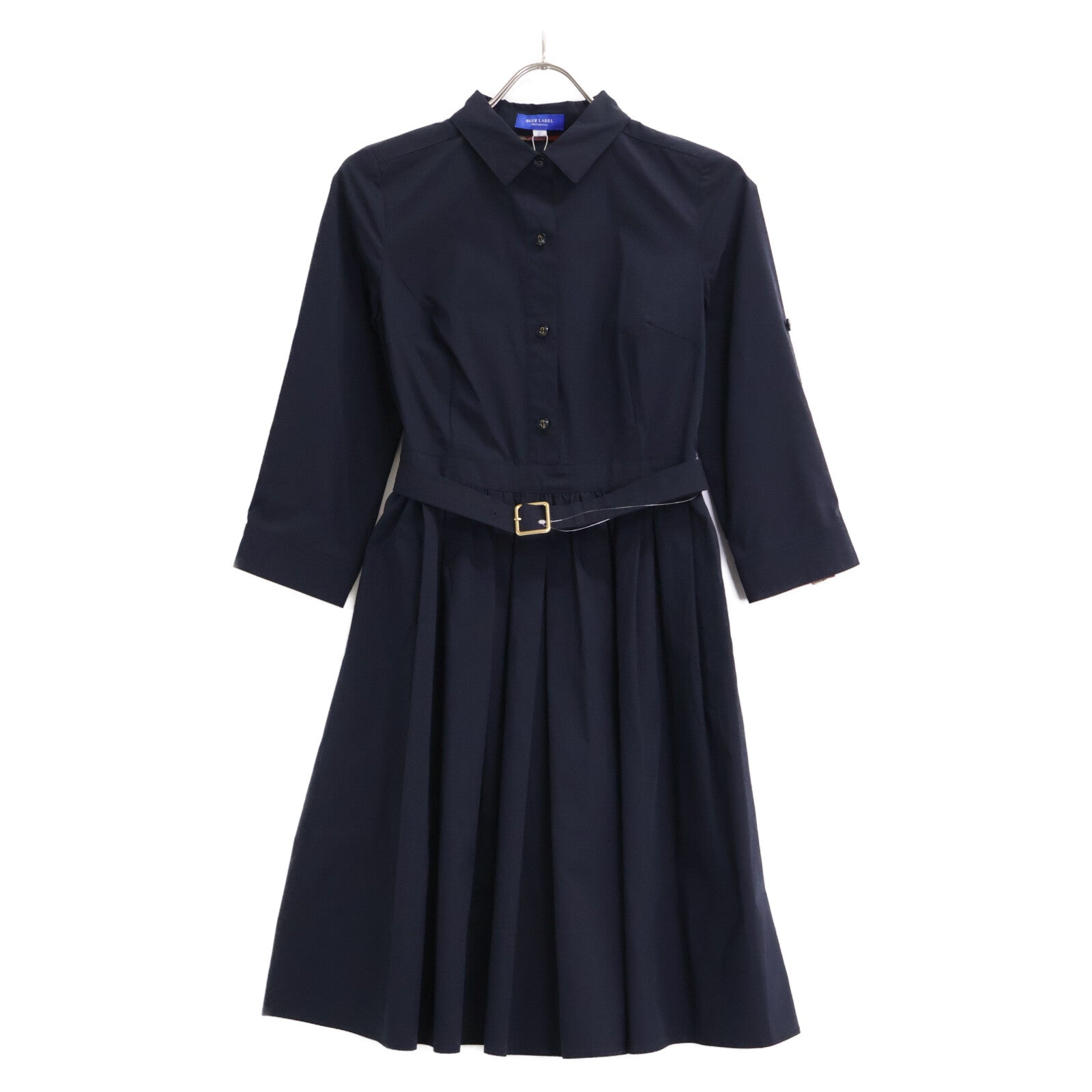 BLUE LABEL CRESTBRIDGE ブルーレーベルクレストブリッジ 55J31-569-29 ネイビー コットン混 チェックスリーブ ベルテッドシャツワンピース ワンピース