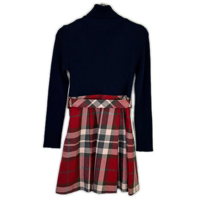 BURBERRY BLUE LABEL バーバリーブルーレーベル E1J63-895-15 ネイビー×レッド ウール チェック柄 リブニットドッキングワンピース ワンピース