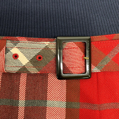 BURBERRY BLUE LABEL バーバリーブルーレーベル E1J63-895-15 ネイビー×レッド ウール チェック柄 リブニットドッキングワンピース ワンピース