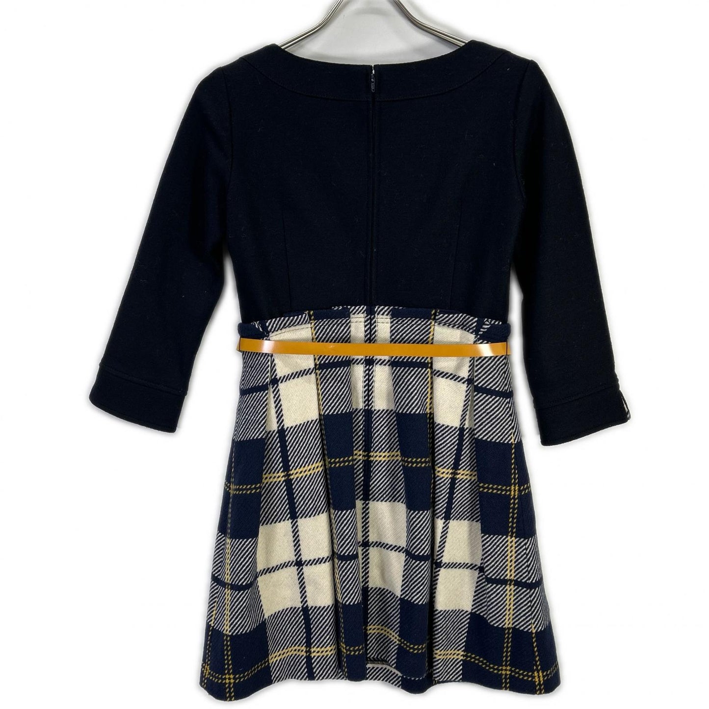 Burberry Blue Label バーバリーブルーレーベル E1J44-516-29 ネイビー×ベージュ ウール チェック柄 ニットドッキングベルテッドワンピース ワンピース