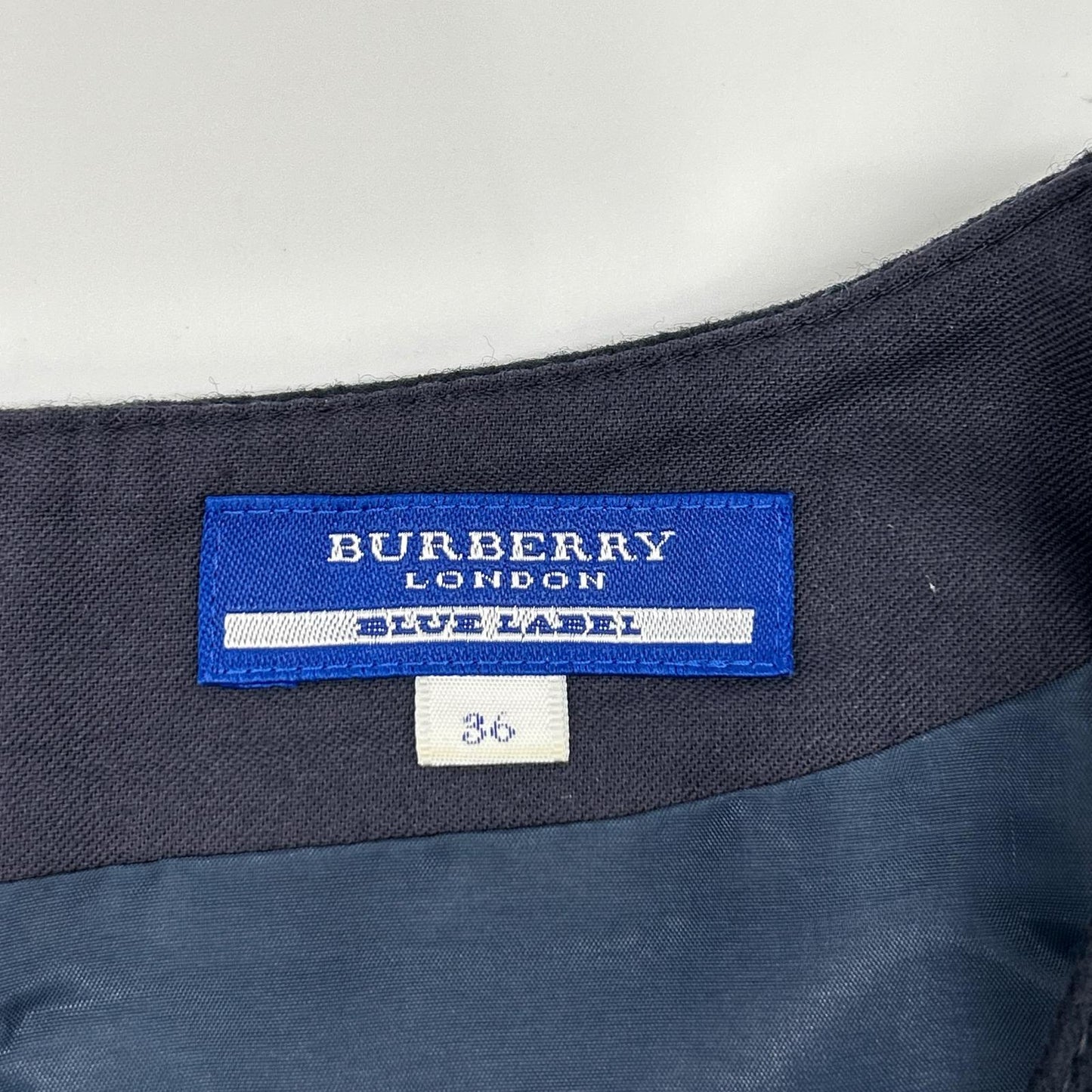 Burberry Blue Label バーバリーブルーレーベル E1J44-516-29 ネイビー×ベージュ ウール チェック柄 ニットドッキングベルテッドワンピース ワンピース