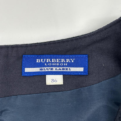 Burberry Blue Label バーバリーブルーレーベル E1J44-516-29 ネイビー×ベージュ ウール チェック柄 ニットドッキングベルテッドワンピース ワンピース