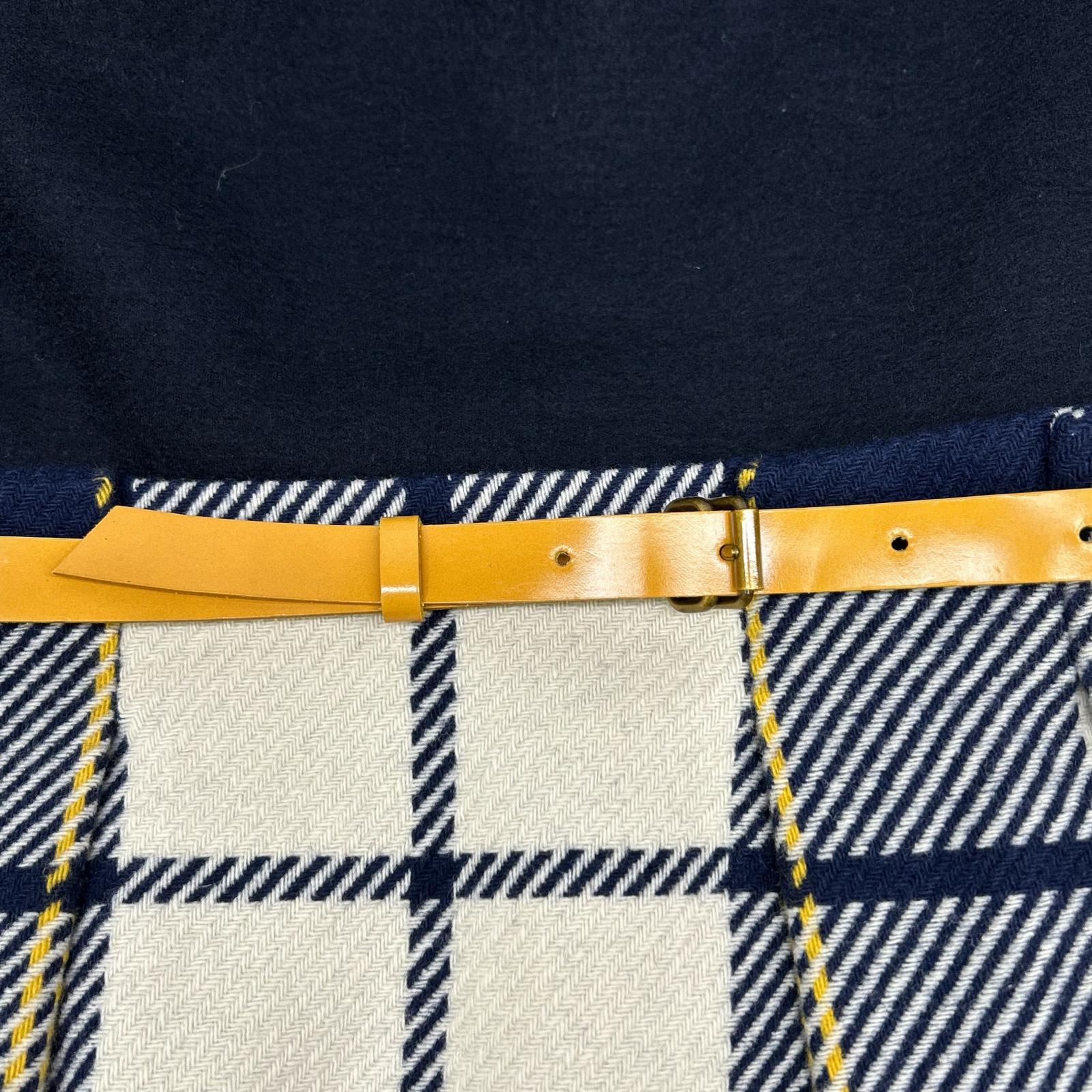 Burberry Blue Label バーバリーブルーレーベル E1J44-516-29 ネイビー×ベージュ ウール チェック柄 ニットドッキングベルテッドワンピース ワンピース