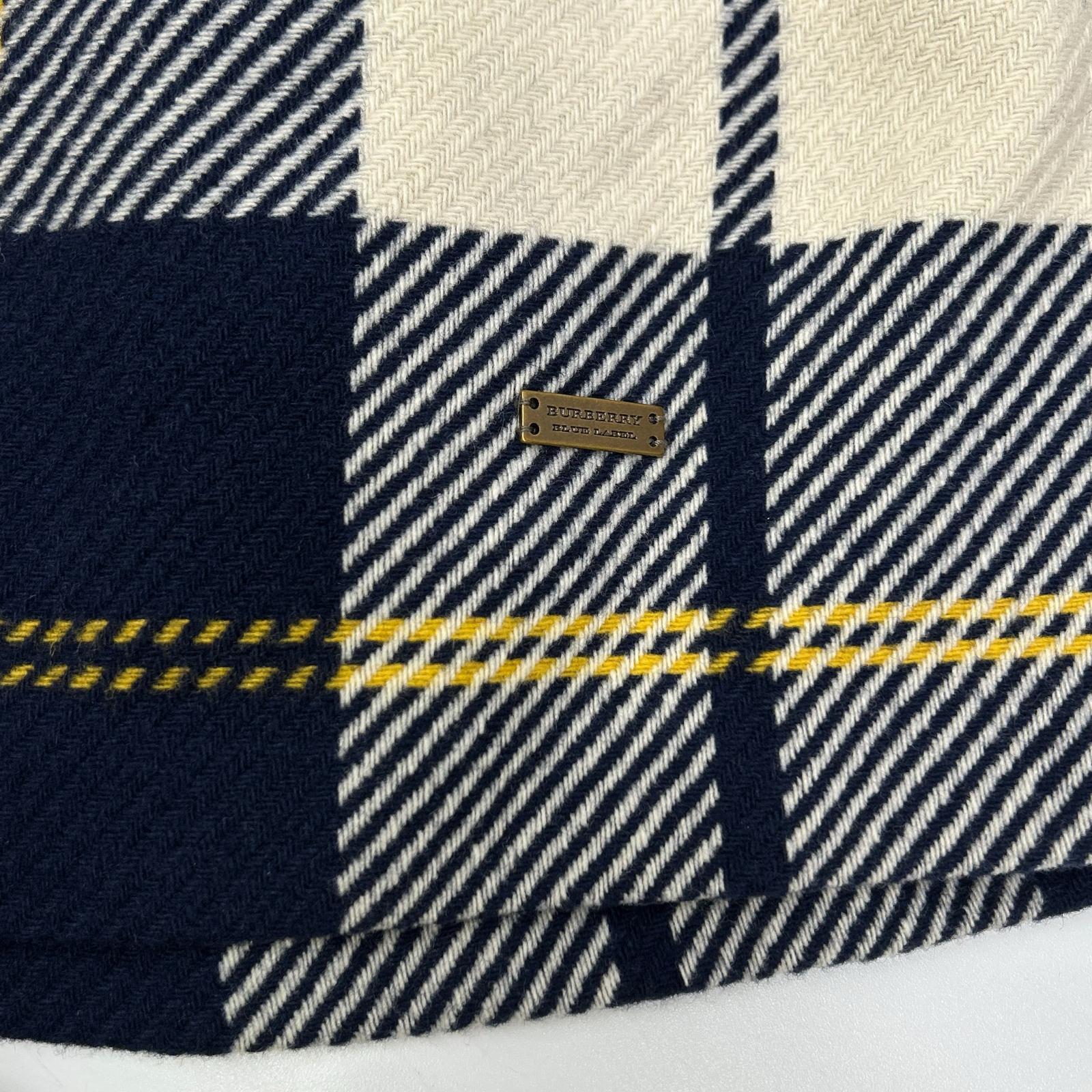 Burberry Blue Label バーバリーブルーレーベル E1J44-516-29 ネイビー×ベージュ ウール チェック柄 ニットドッキングベルテッドワンピース ワンピース