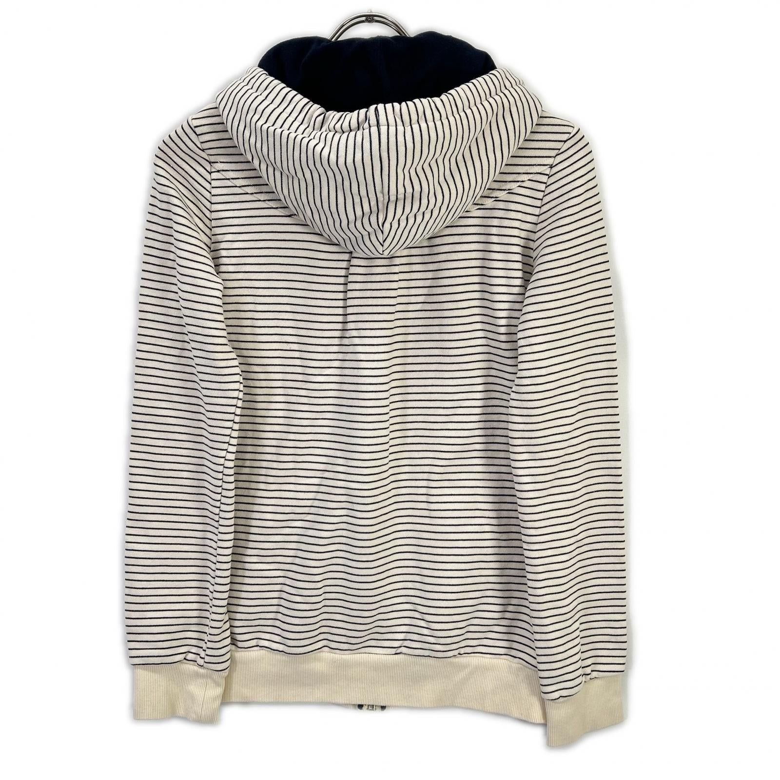 Burberry Blue Label バーバリーブルーレーベル E1P20-168-02 ベージュ×ネイビー コットン混 ロゴプリントボーダージップフーディ ジャケット