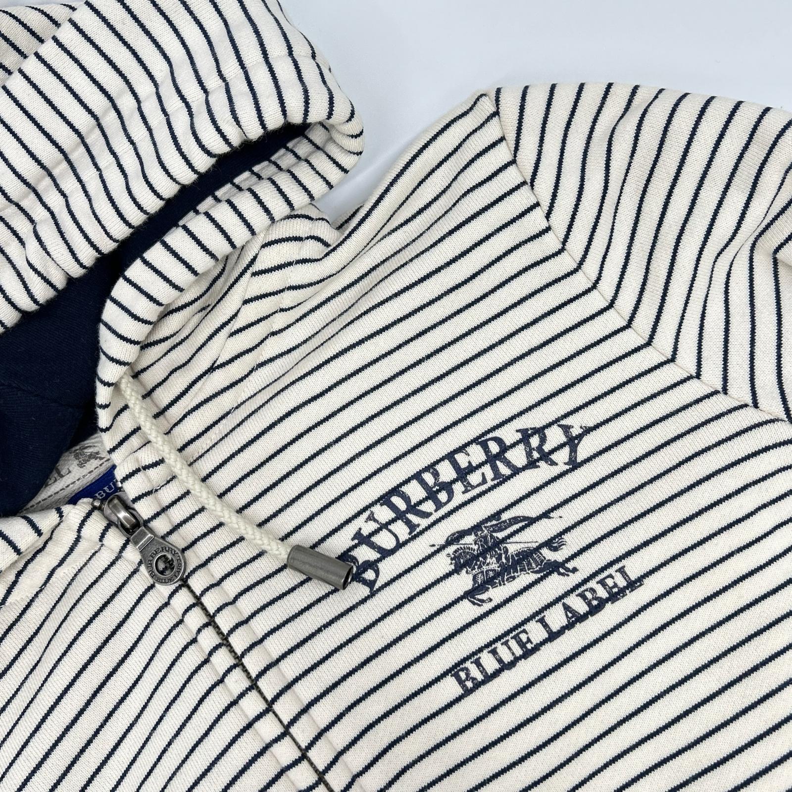Burberry Blue Label バーバリーブルーレーベル E1P20-168-02 ベージュ×ネイビー コットン混 ロゴプリントボーダージップフーディ ジャケット