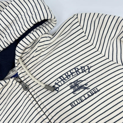 Burberry Blue Label バーバリーブルーレーベル E1P20-168-02 ベージュ×ネイビー コットン混 ロゴプリントボーダージップフーディ ジャケット