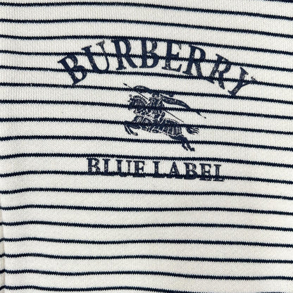 Burberry Blue Label バーバリーブルーレーベル E1P20-168-02 ベージュ×ネイビー コットン混 ロゴプリントボーダージップフーディ ジャケット