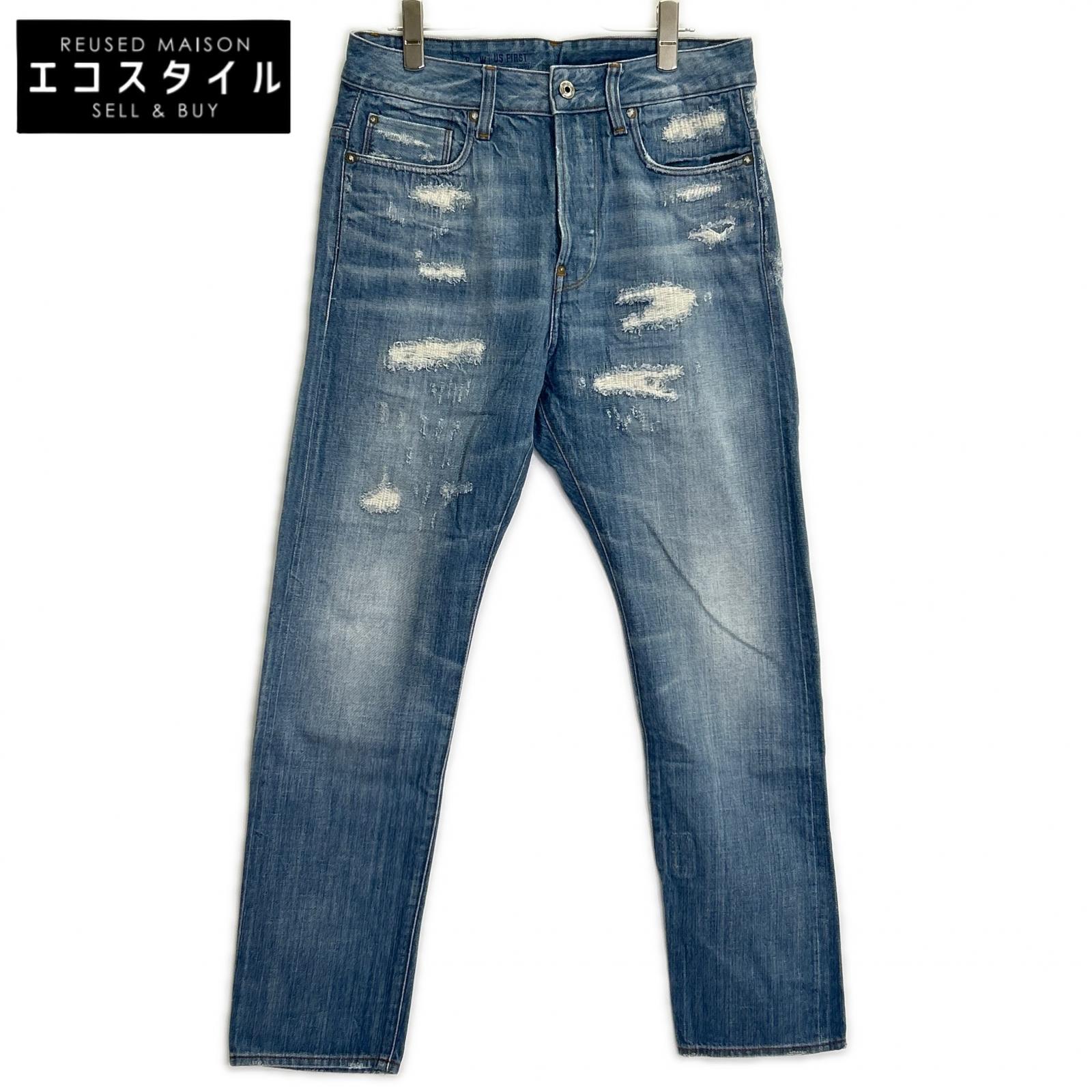 G-STAR RAW ジースターロゥ RE US FIRST CLASSIC ブルー コットン ダメージ加工 テーパードデニムパンツ ボトムス