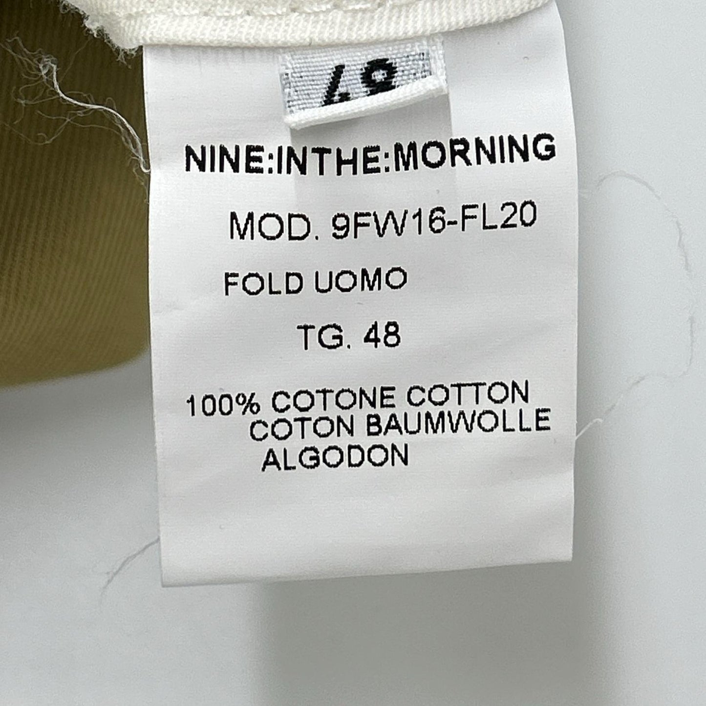 Nine In The Morning ナインインザモーニング 9FW16-FL20 カーキ コットン フリンジデザイン ボタンフライ テーパードスラックス ボトムス
