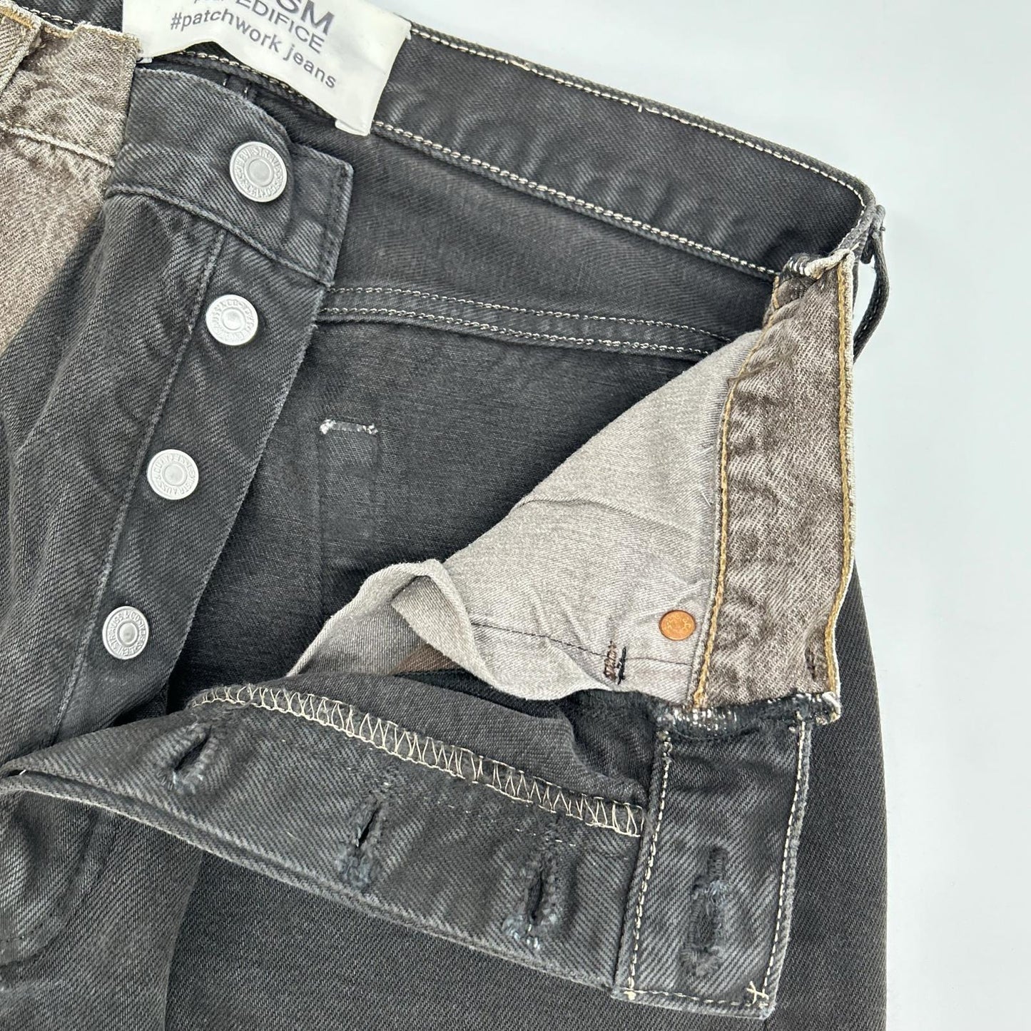QBISM キュビズム EDIFICE Exclusive Black×Brown-Gray Cotton Patchwork Denim Pants Bottoms