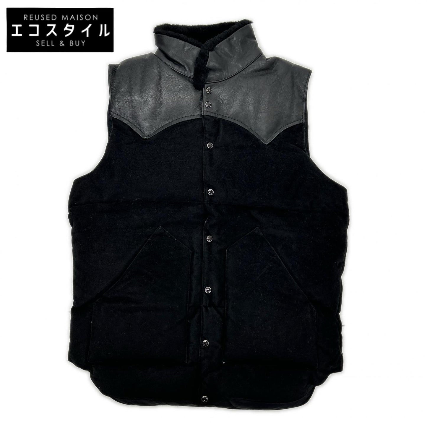Rocky Mountain Featherbed ロッキーマウンテンフェザーベッド 【BEAUTY&YOUTH別注】ブラック カウレザー×シープスキンスエード ダウンベスト ベスト