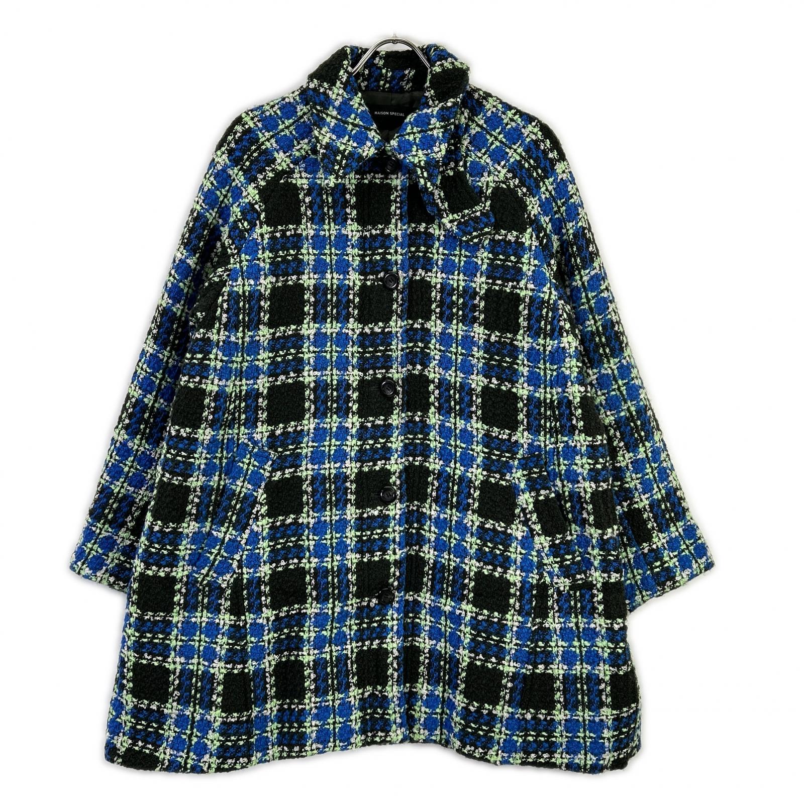 MAISON SPECIAL メゾンスペシャル 25AW 21252165304 ブルー ウール混 Color Check 2Way Cape Coat コート