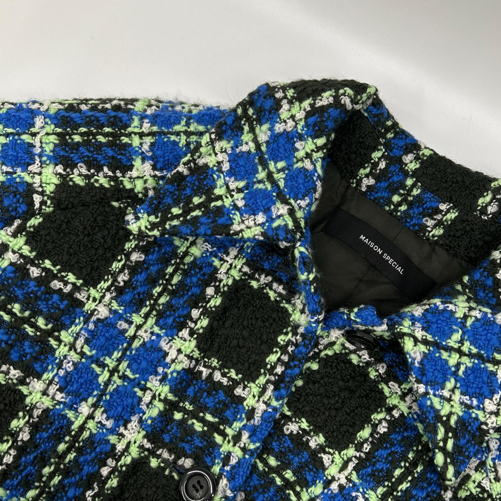 MAISON SPECIAL メゾンスペシャル 25AW 21252165304 ブルー ウール混 Color Check 2Way Cape Coat コート