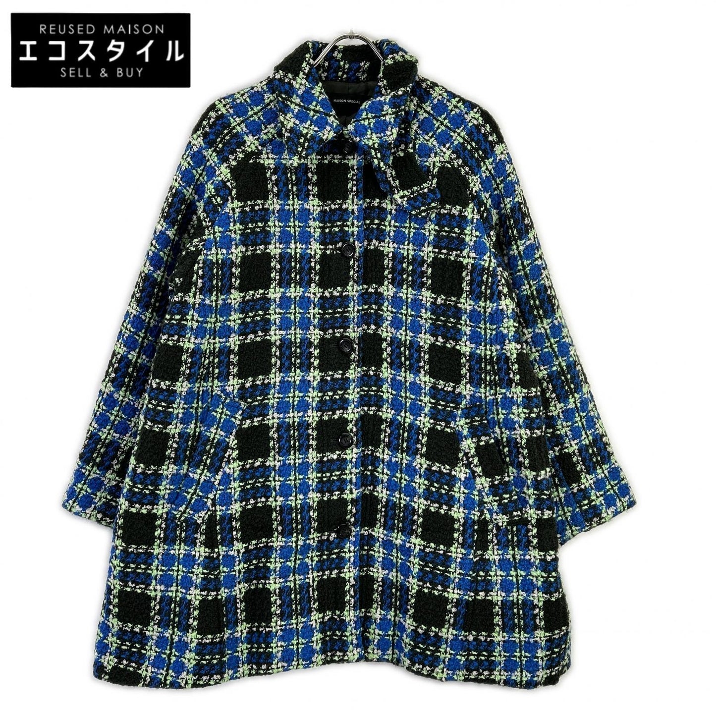 MAISON SPECIAL メゾンスペシャル 25AW 21252165304 ブルー ウール混 Color Check 2Way Cape Coat コート