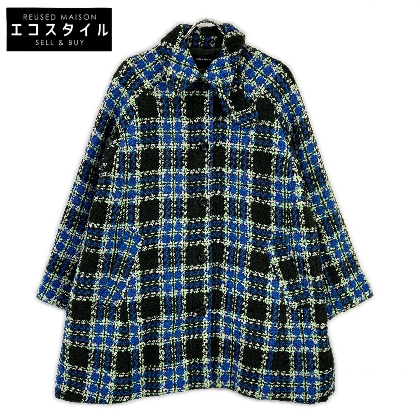 MAISON SPECIAL メゾンスペシャル 25AW 21252165304 ブルー ウール混 Color Check 2Way Cape Coat コート