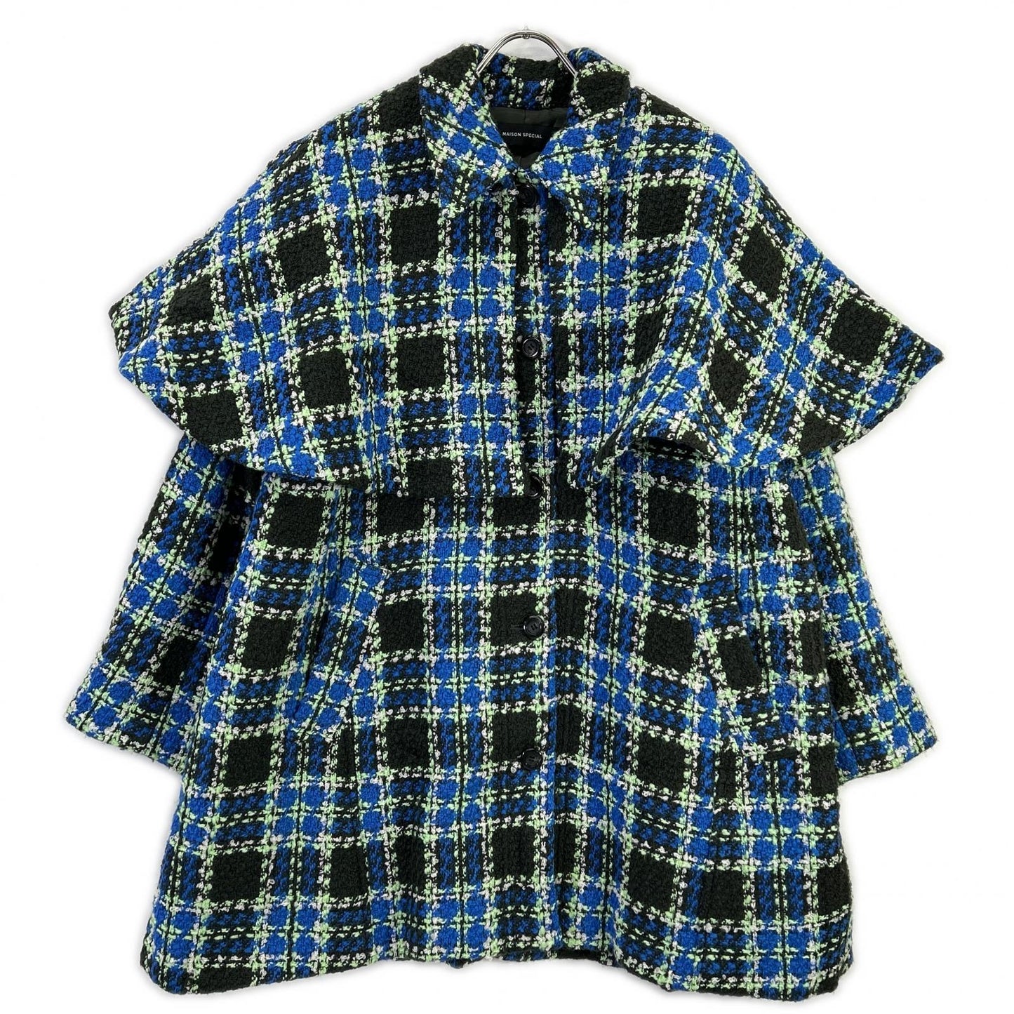 MAISON SPECIAL メゾンスペシャル 25AW 21252165304 ブルー ウール混 Color Check 2Way Cape Coat コート