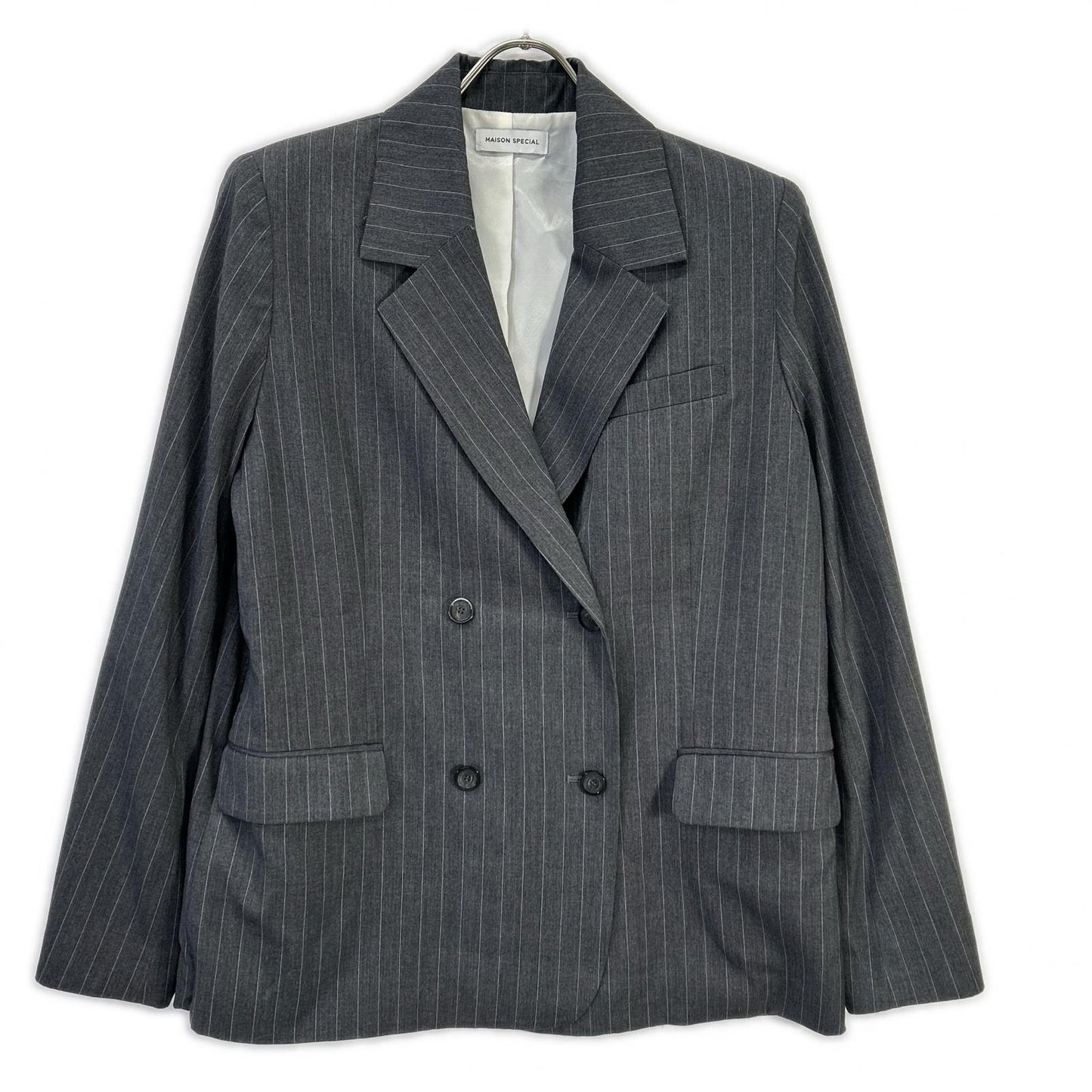 MAISON SPECIAL メゾンスペシャル 24SS 21241115303 グレー レーヨン混 ストライプ Side Zip Double Breasted Jacket ジャケット
