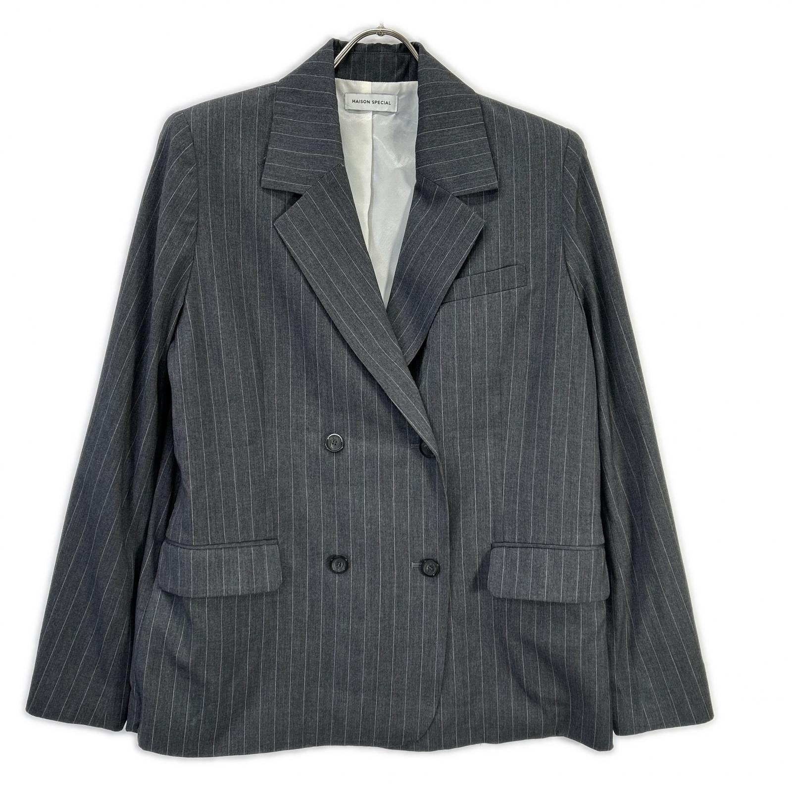 MAISON SPECIAL メゾンスペシャル 24SS 21241115303 グレー レーヨン混 ストライプ Side Zip Double Breasted Jacket ジャケット