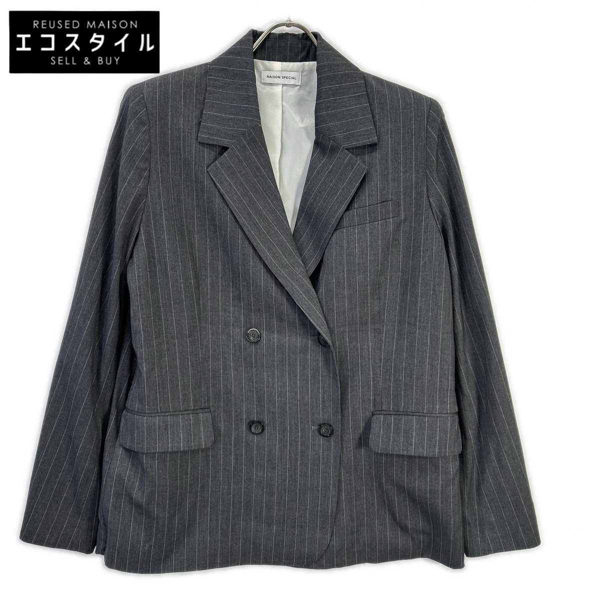 MAISON SPECIAL メゾンスペシャル 24SS 21241115303 グレー レーヨン混 ストライプ Side Zip Double Breasted Jacket ジャケット