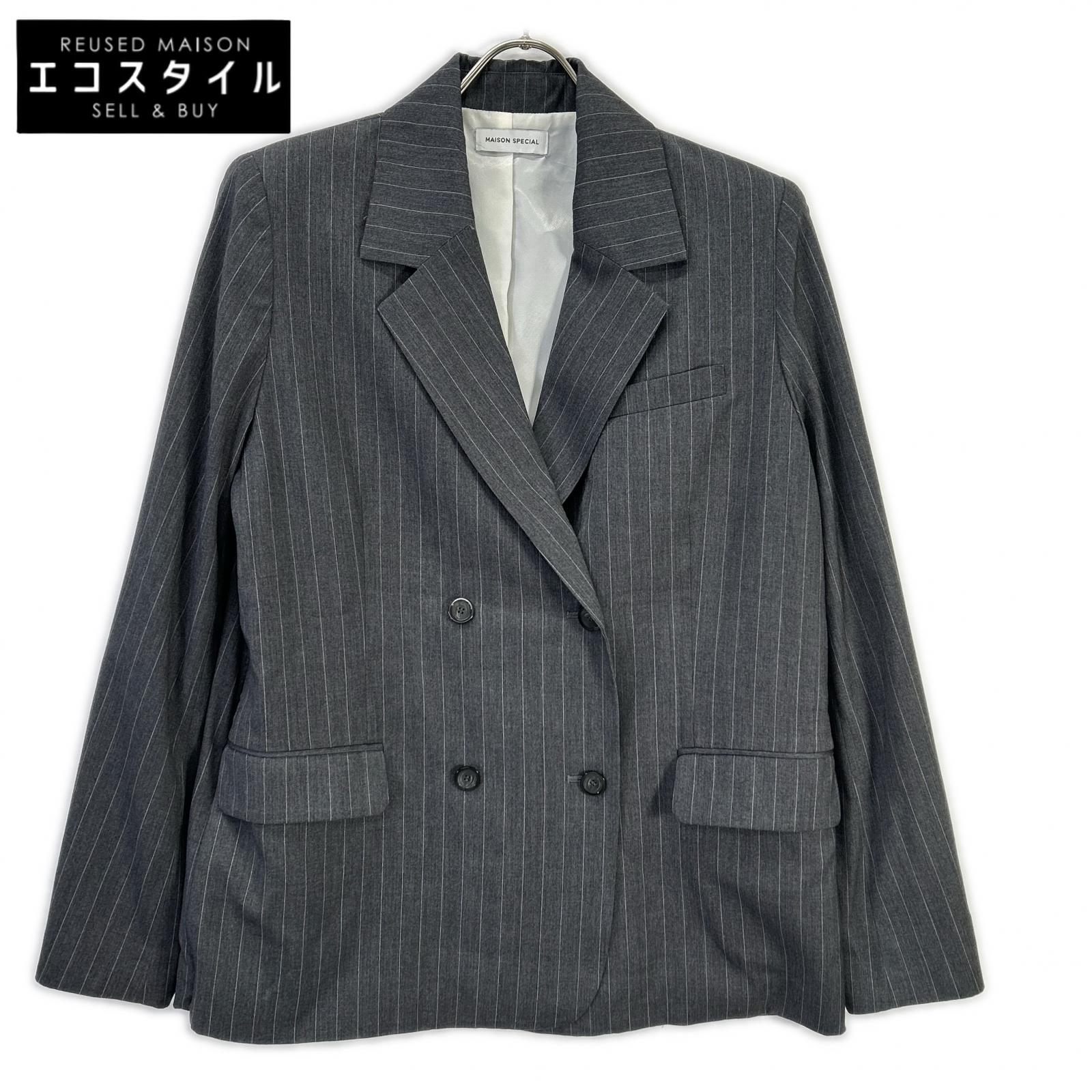 MAISON SPECIAL メゾンスペシャル 24SS 21241115303 グレー レーヨン混 ストライプ Side Zip Double Breasted Jacket ジャケット
