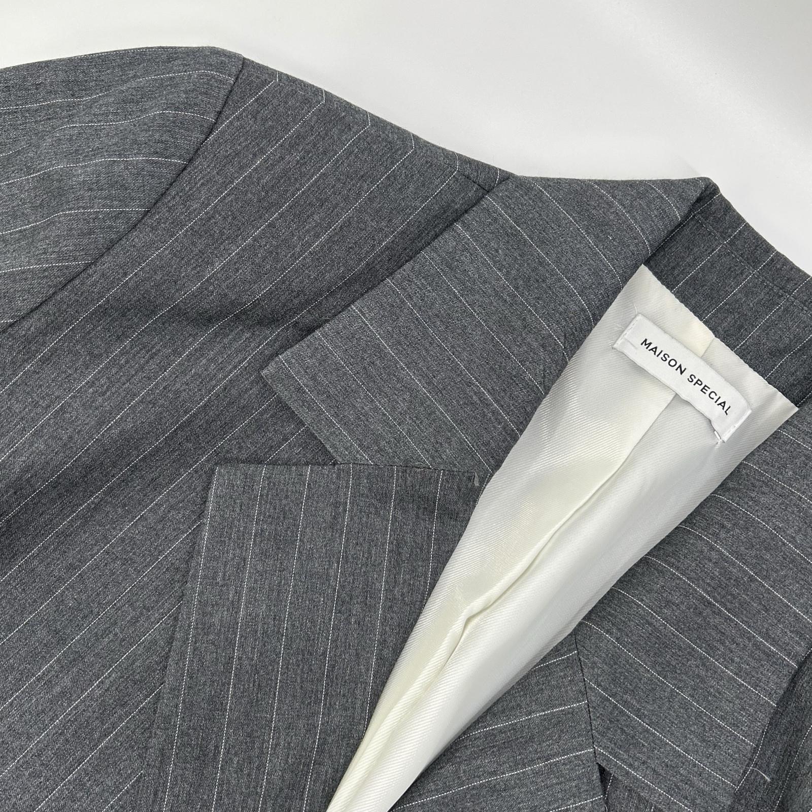 MAISON SPECIAL メゾンスペシャル 24SS 21241115303 グレー レーヨン混 ストライプ Side Zip Double Breasted Jacket ジャケット