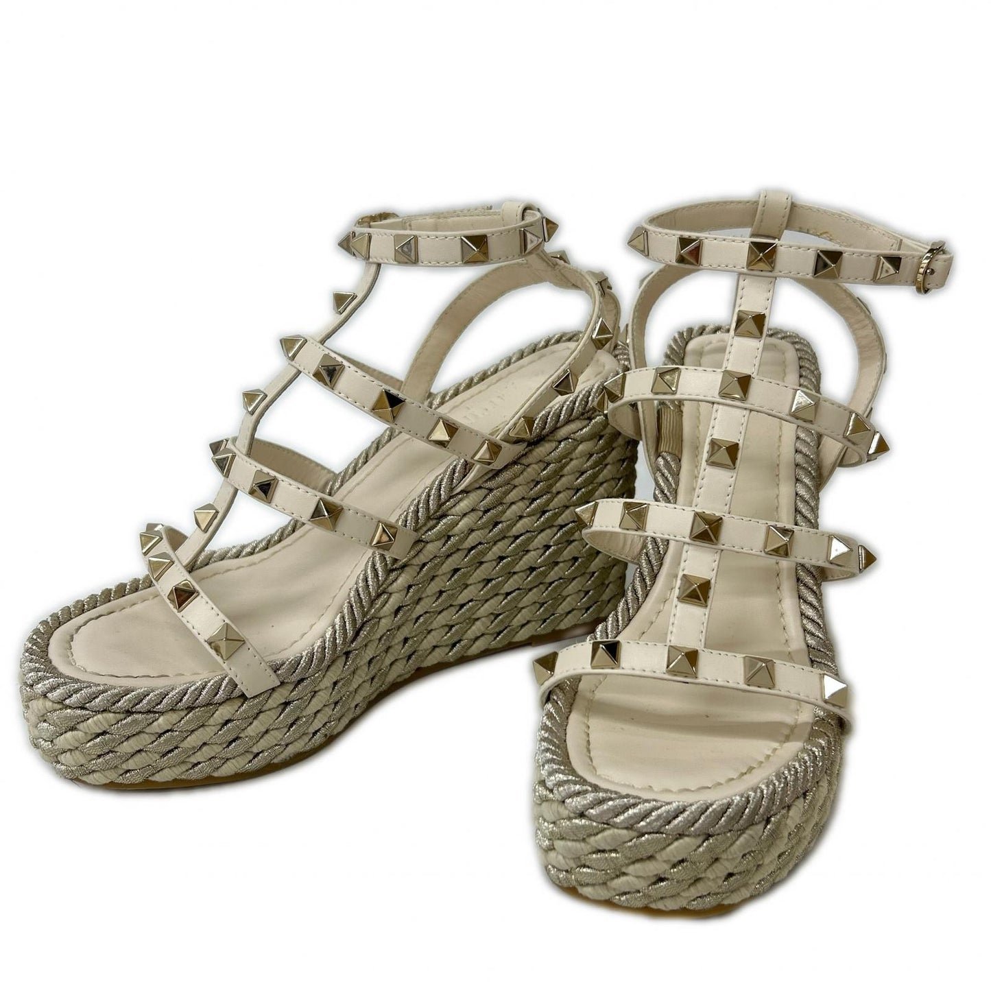 Valentino Garavani ヴァレンティノガラヴァーニ 【美品】ロックスタッズ ラミネート ナッパレザー ウェッジソール サンダル シューズ