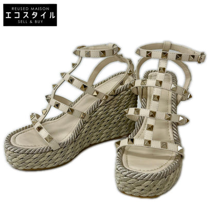 Valentino Garavani ヴァレンティノガラヴァーニ 【美品】ロックスタッズ ラミネート ナッパレザー ウェッジソール サンダル シューズ