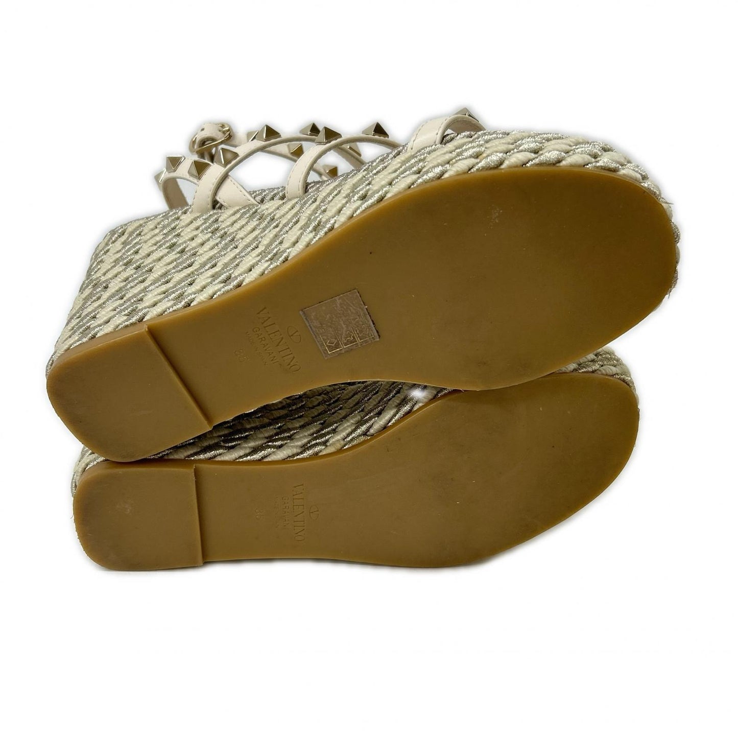 Valentino Garavani ヴァレンティノガラヴァーニ 【美品】ロックスタッズ ラミネート ナッパレザー ウェッジソール サンダル シューズ